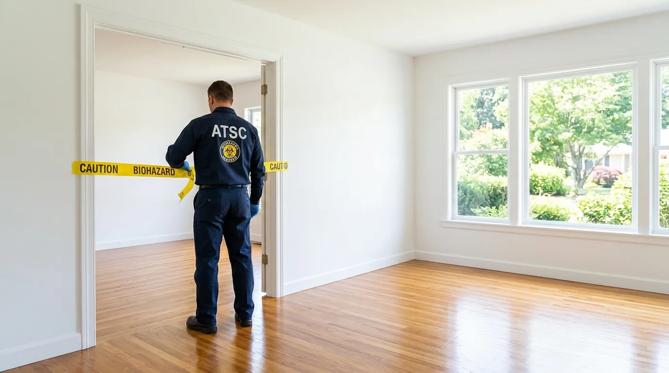 Certified biohazard cleanup crew performing Trauma Scene Cleanup in Leonia